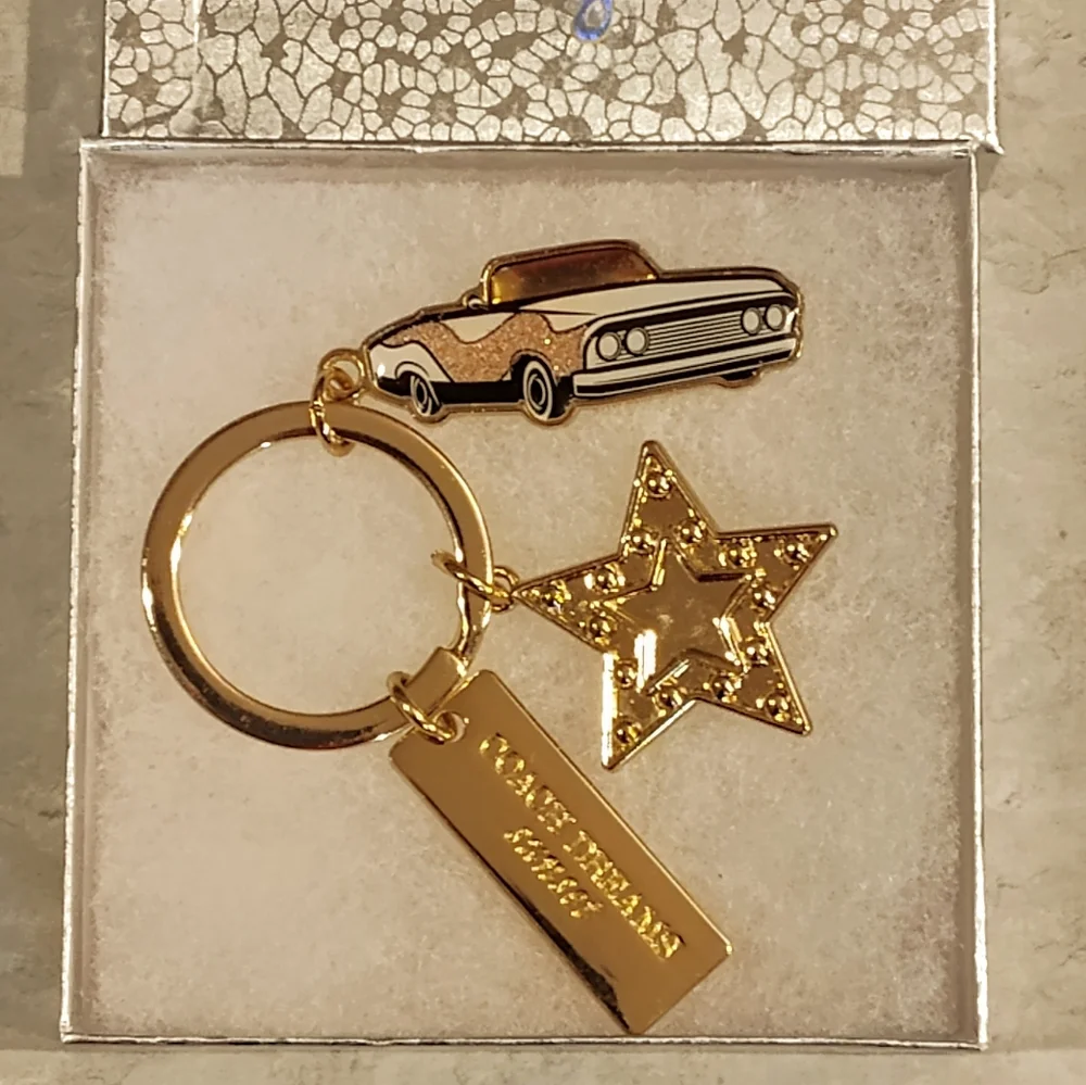 COACH DREAMERS SUNSET PINK CADILLAC GOLD STAR & BANNER KEY CHAIN / BAG CHARM